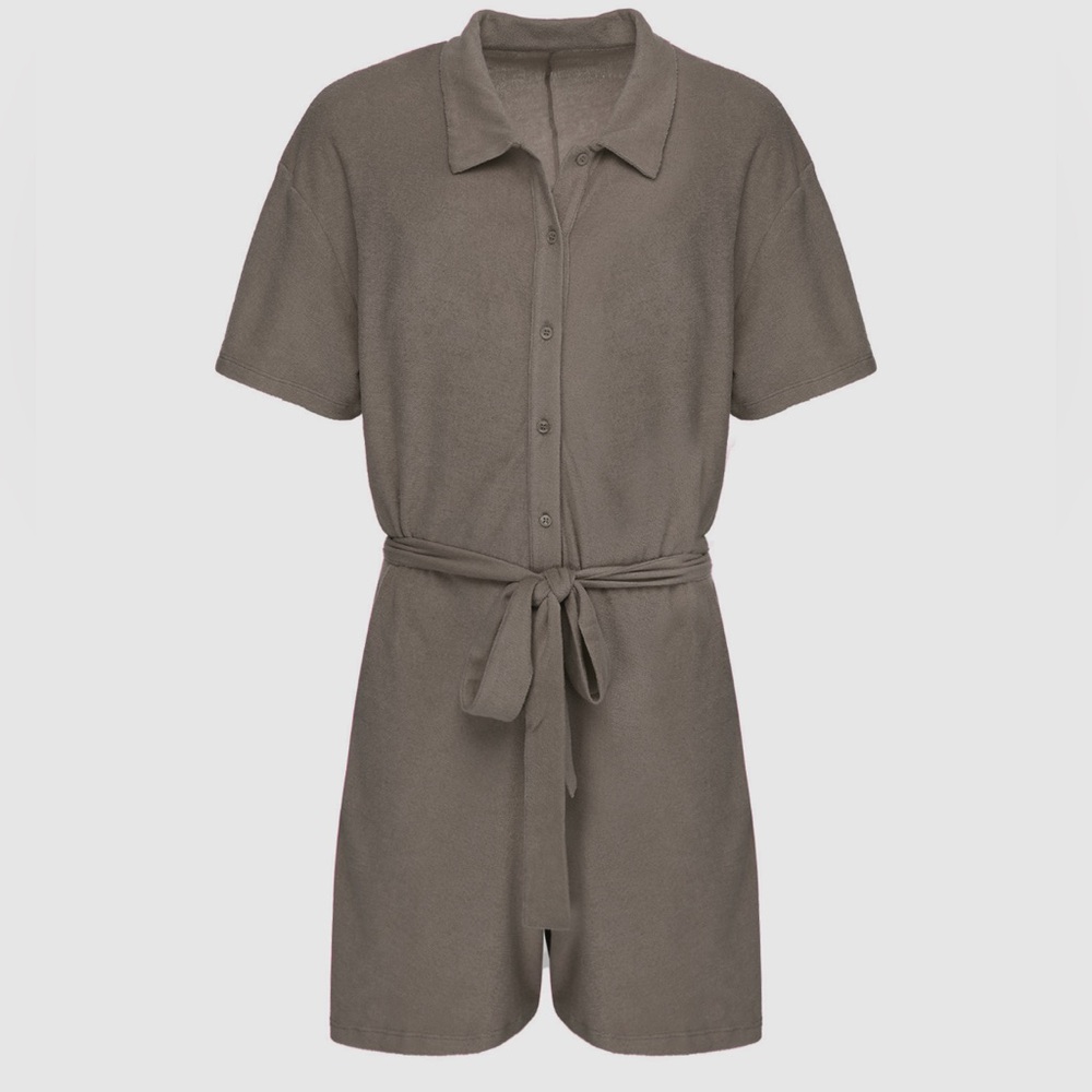 NWOT MAJESTIC FILATURES khaki green linen romper
